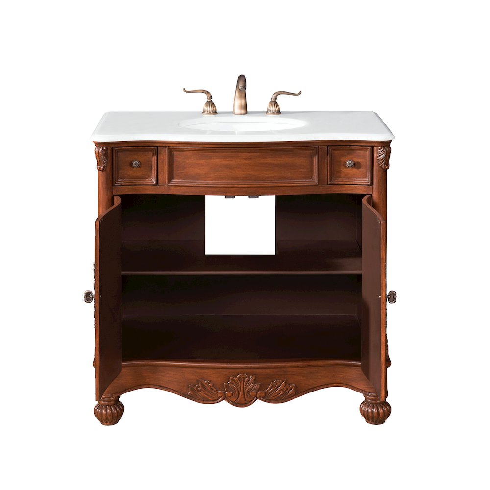 36 inch Single Bathroom vanity in brown with ivory white engineered marble