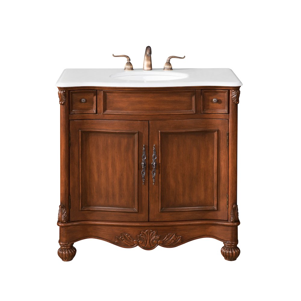 36 inch Single Bathroom vanity in brown with ivory white engineered marble