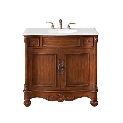 36 inch Single Bathroom vanity in brown with ivory white engineered marble