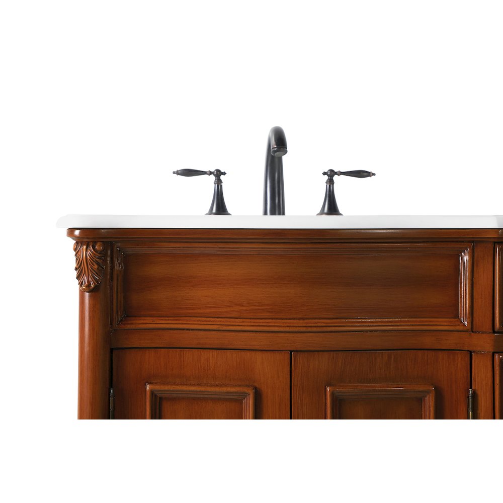 60 inch Double Bathroom vanity in Teak with ivory white engineered marble