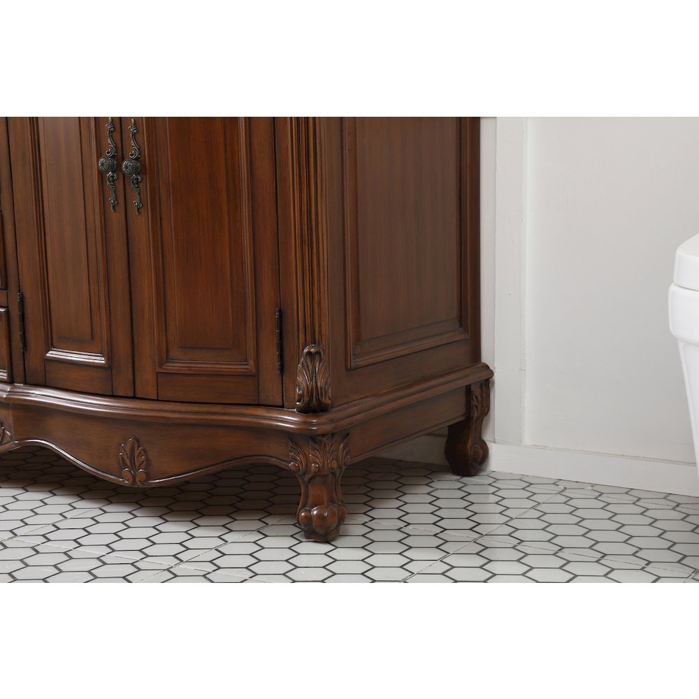 60 inch double Bathroom vanity in teak with ivory white engineered marble