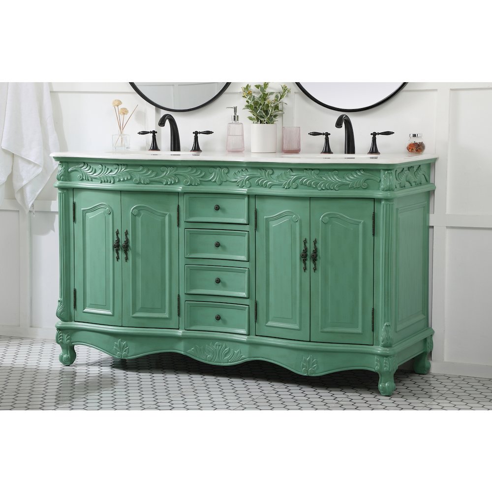 60 inch double Bathroom vanity in vintage mint