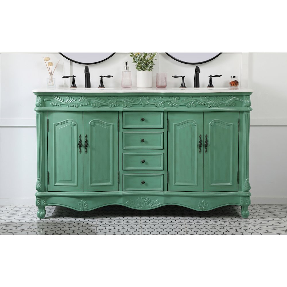 60 inch double Bathroom vanity in vintage mint