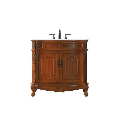 36 inch Single Bathroom vanity in Brown with ivory white engineered marble