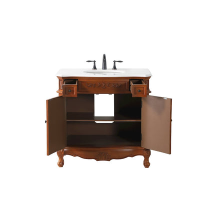 36 inch Single Bathroom vanity in Brown with ivory white engineered marble