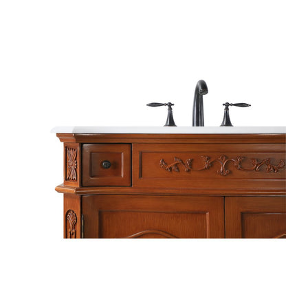 36 inch Single Bathroom vanity in Brown with ivory white engineered marble