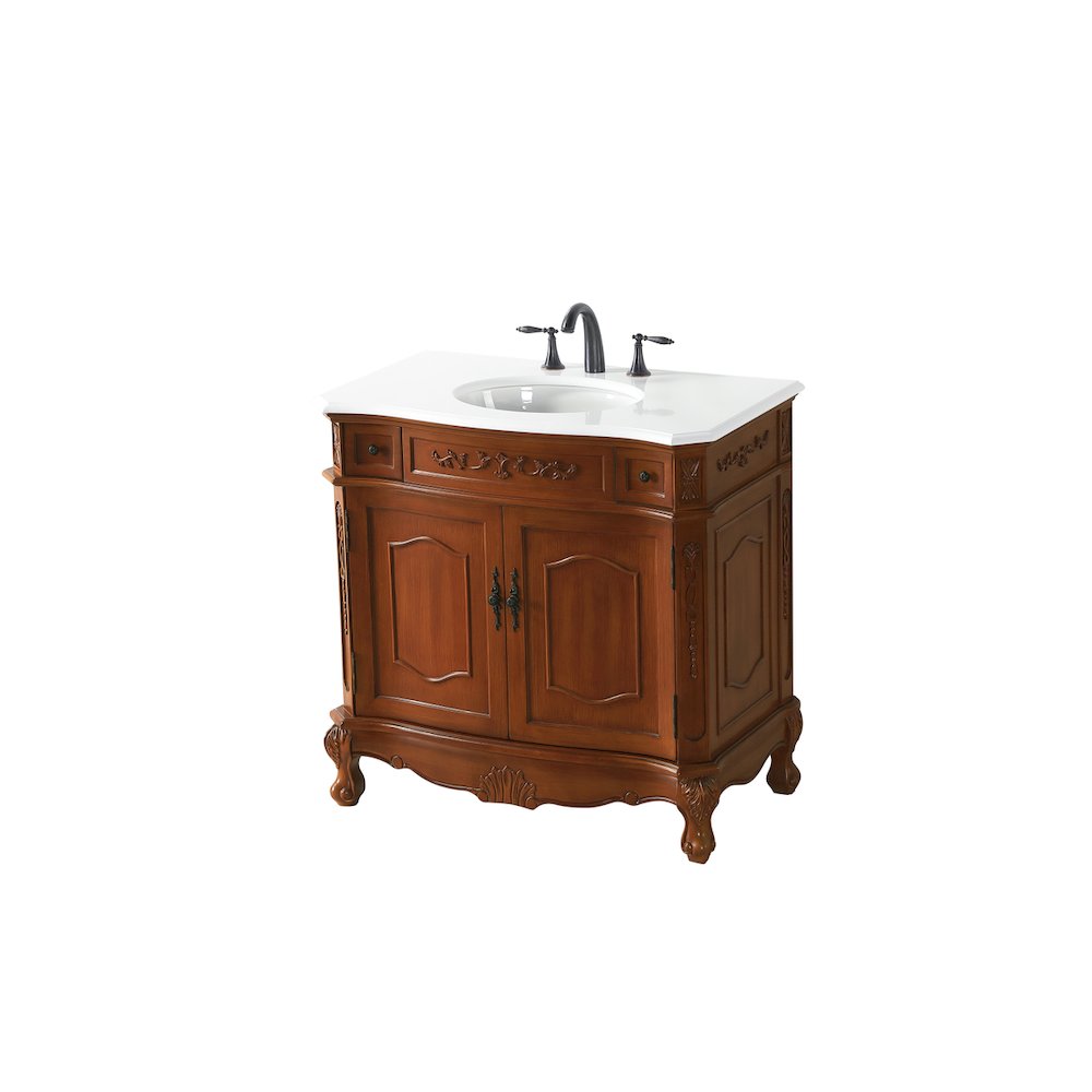 36 inch Single Bathroom vanity in Brown with ivory white engineered marble