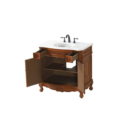 36 inch Single Bathroom vanity in Brown with ivory white engineered marble