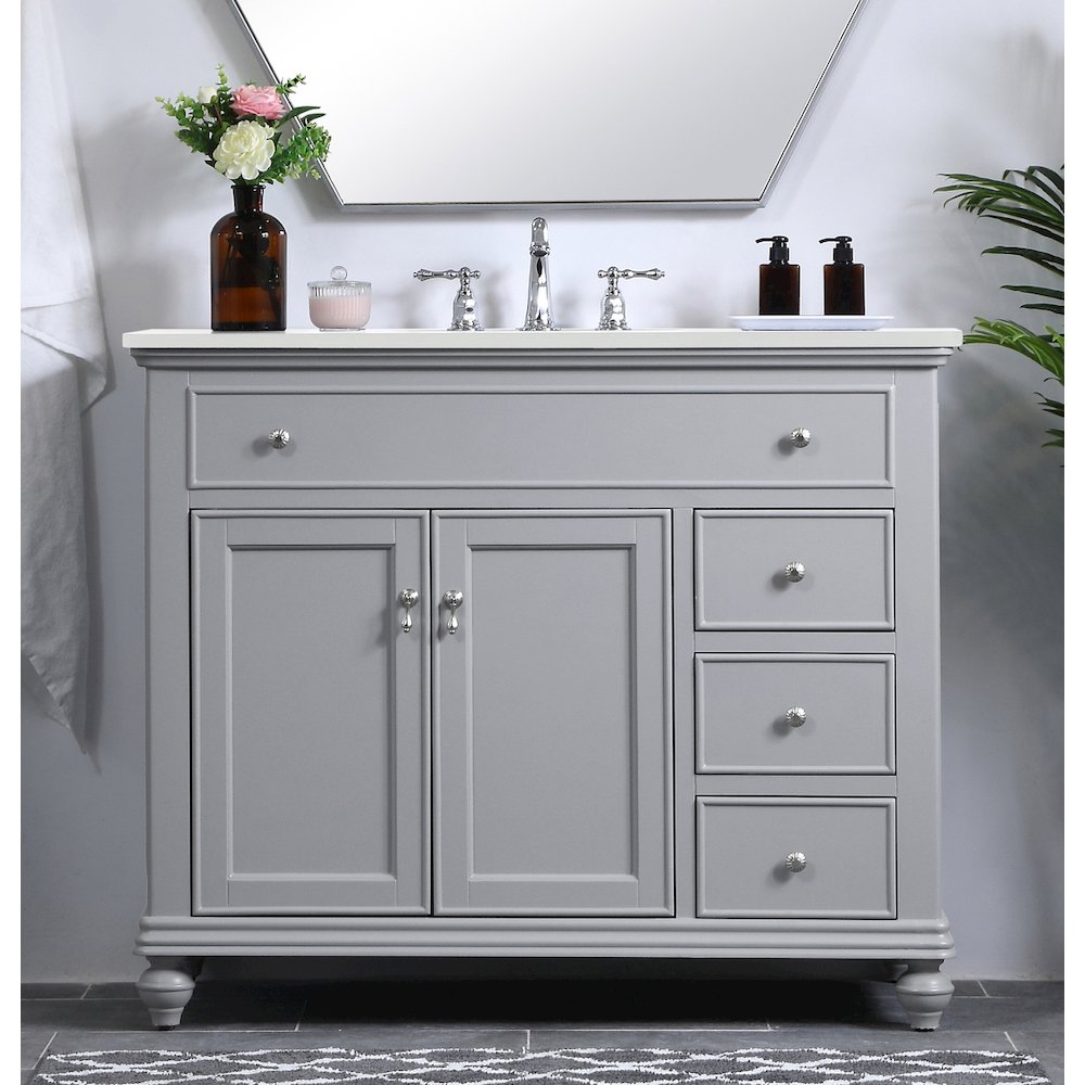 42 inch Single Bathroom vanity in light grey with ivory white engineered marble