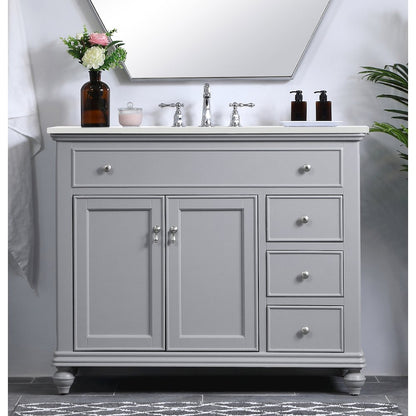 42 inch Single Bathroom vanity in light grey with ivory white engineered marble