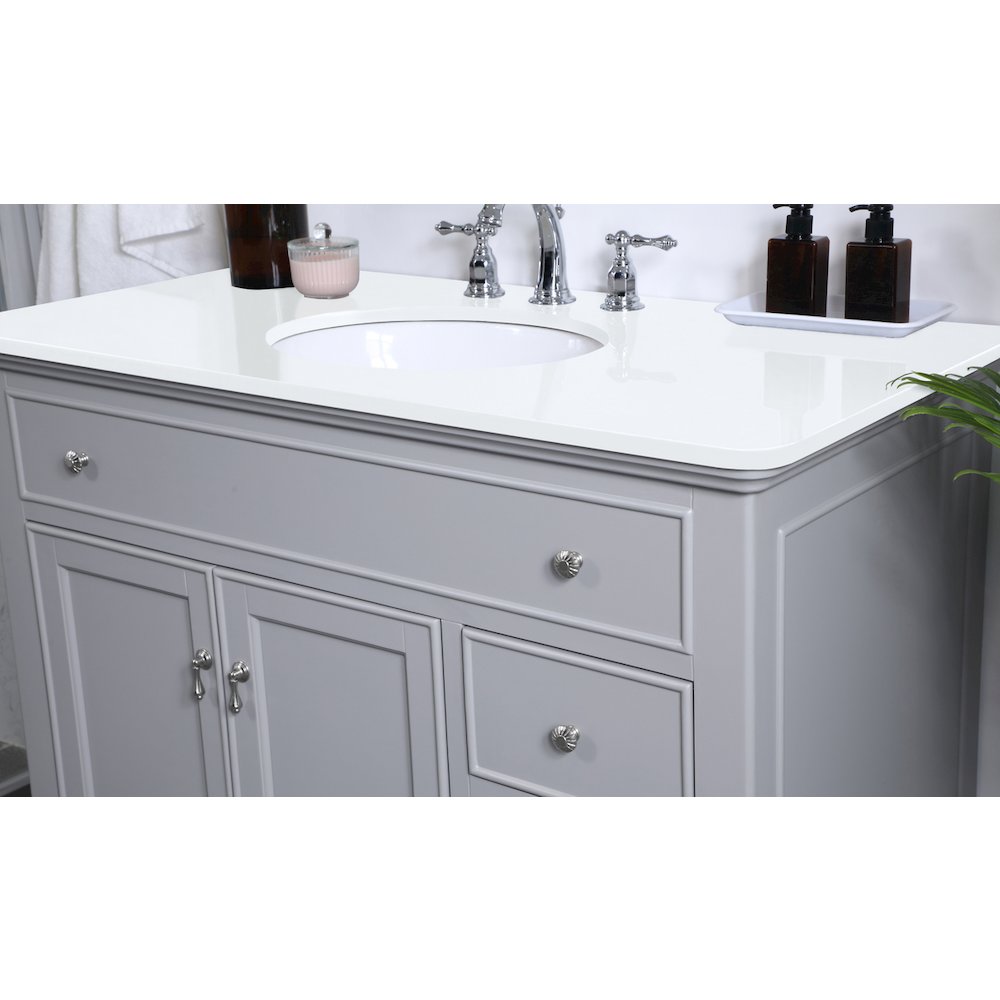 42 inch Single Bathroom vanity in light grey with ivory white engineered marble