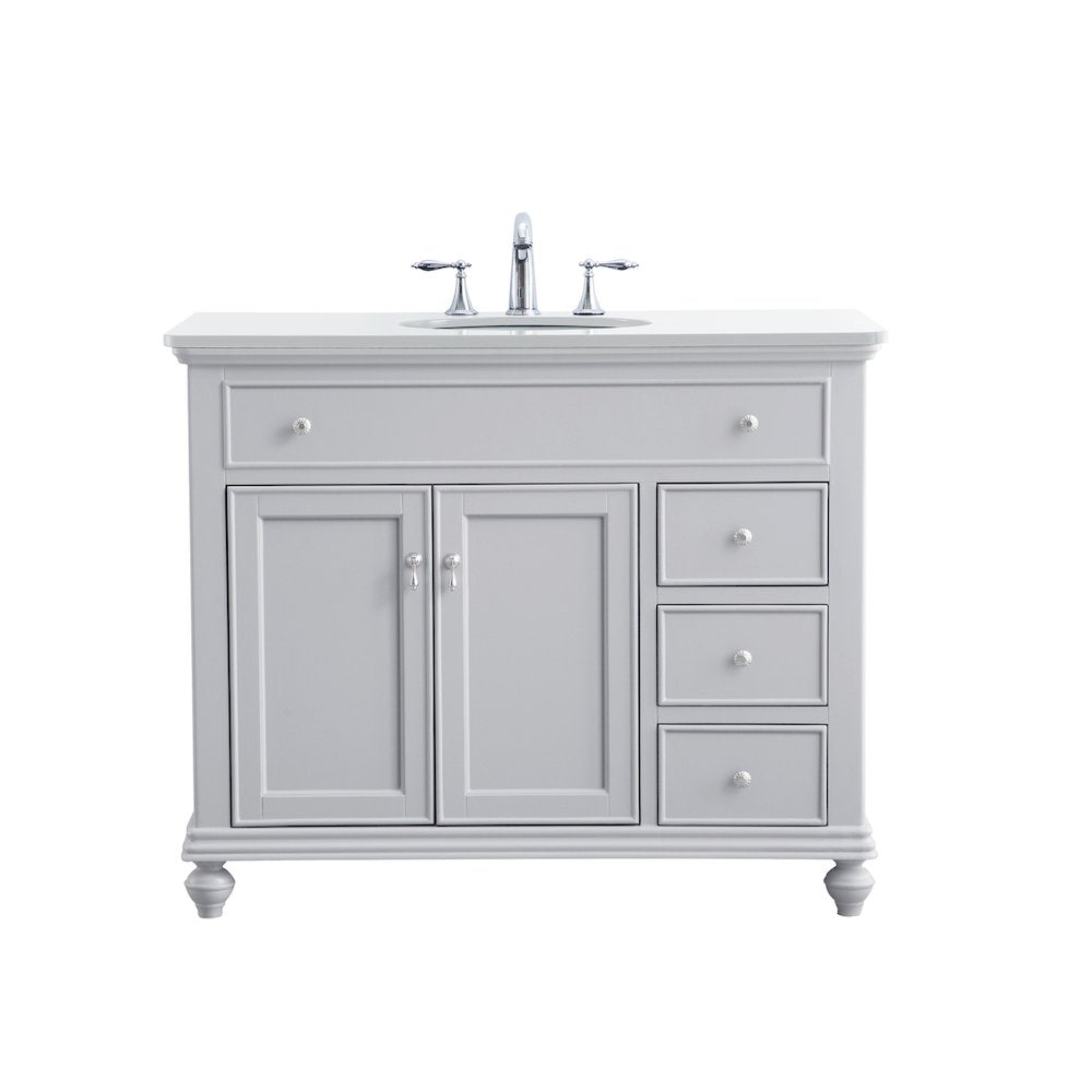 42 inch Single Bathroom vanity in light grey with ivory white engineered marble