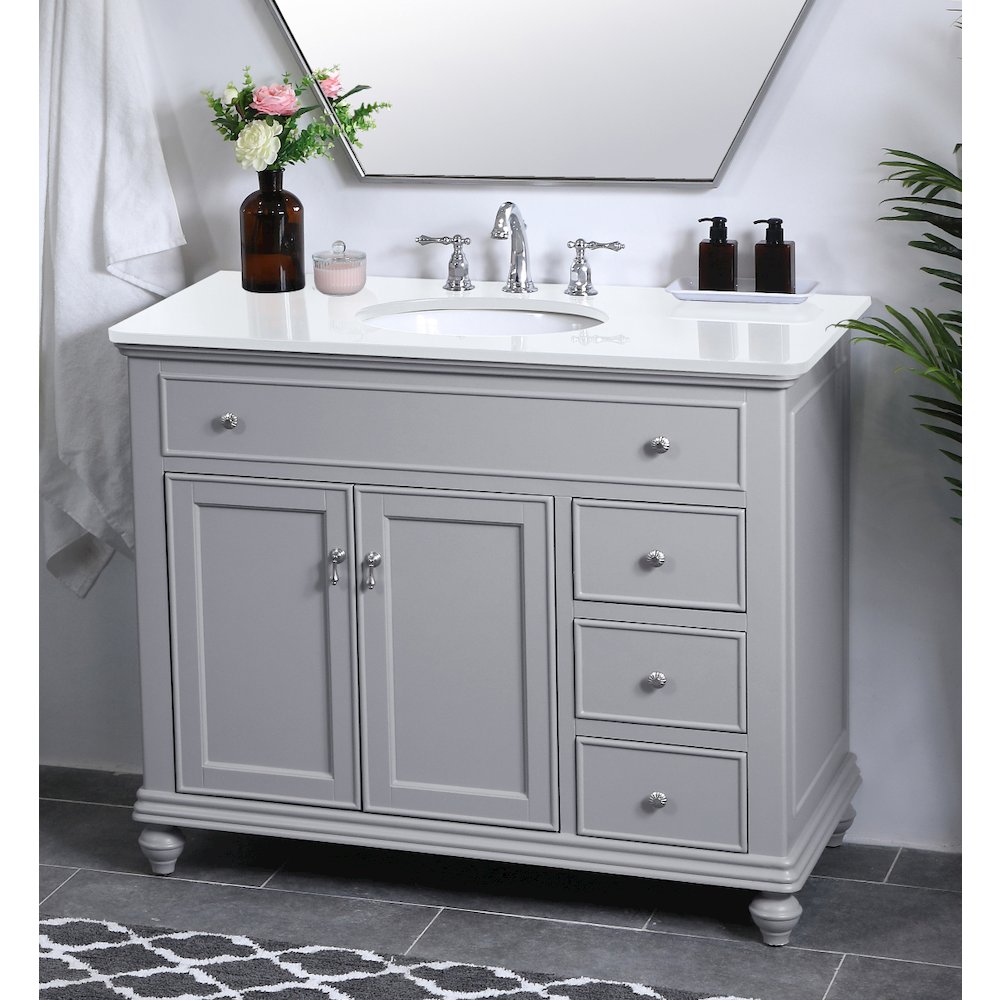 42 inch Single Bathroom vanity in light grey with ivory white engineered marble