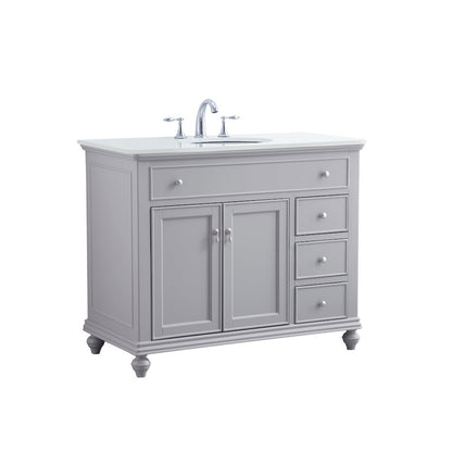 42 inch Single Bathroom vanity in light grey with ivory white engineered marble