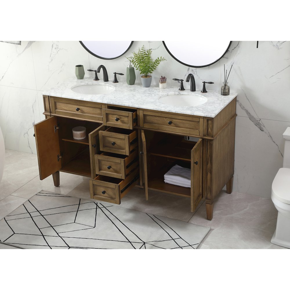 60 inch double bathroom vanity in driftwood