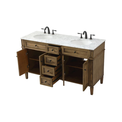 60 inch double bathroom vanity in driftwood