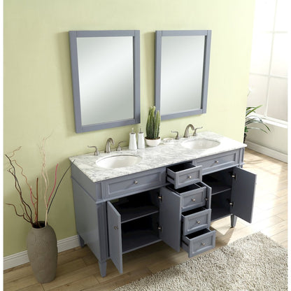 60 In. Double Bathroom Vanity Set In Grey