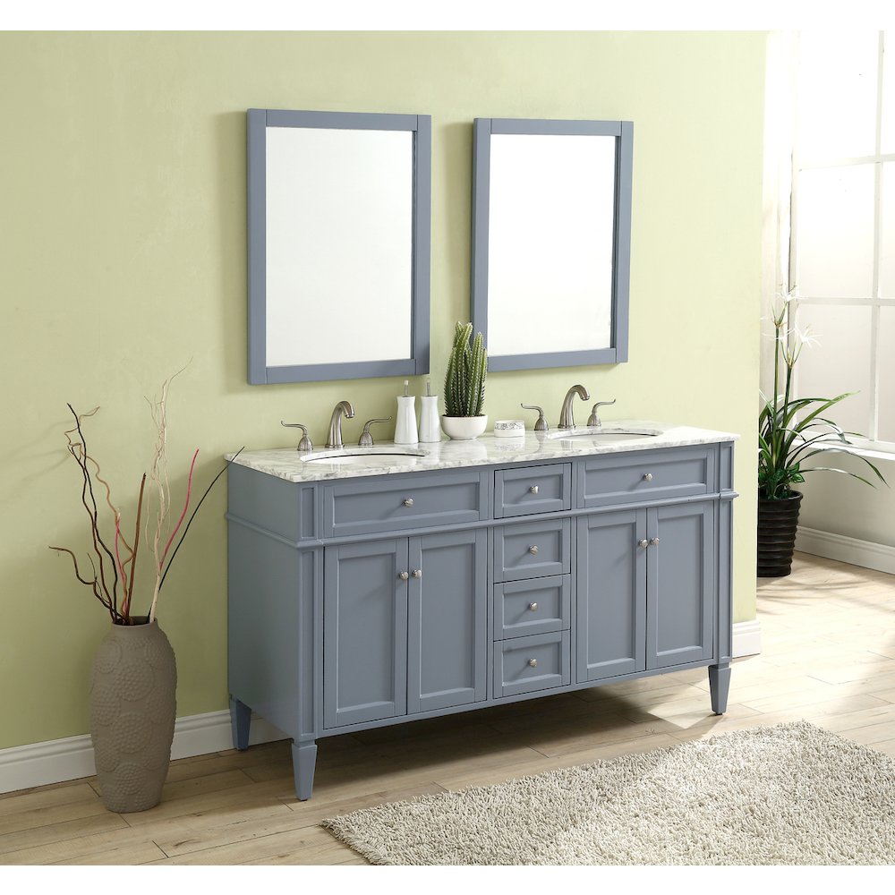 60 In. Double Bathroom Vanity Set In Grey