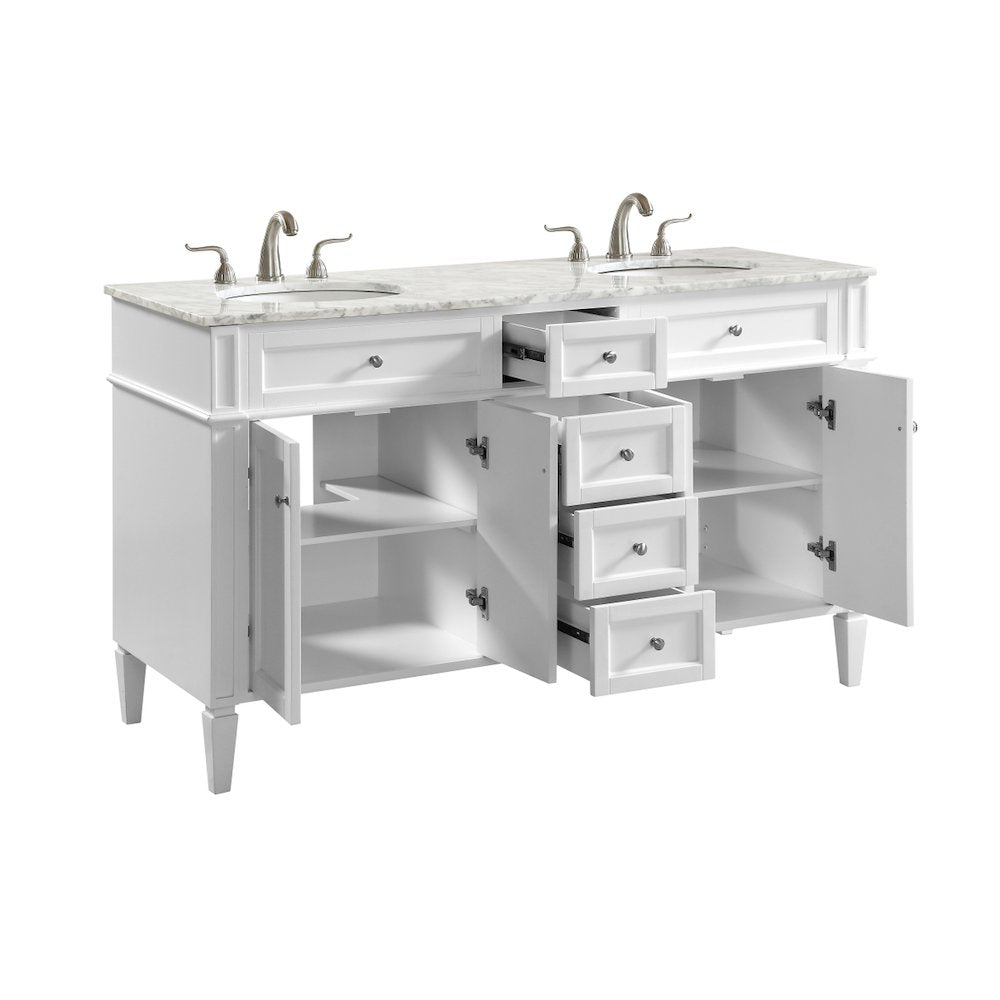 60 In. Double Bathroom Vanity Set In White