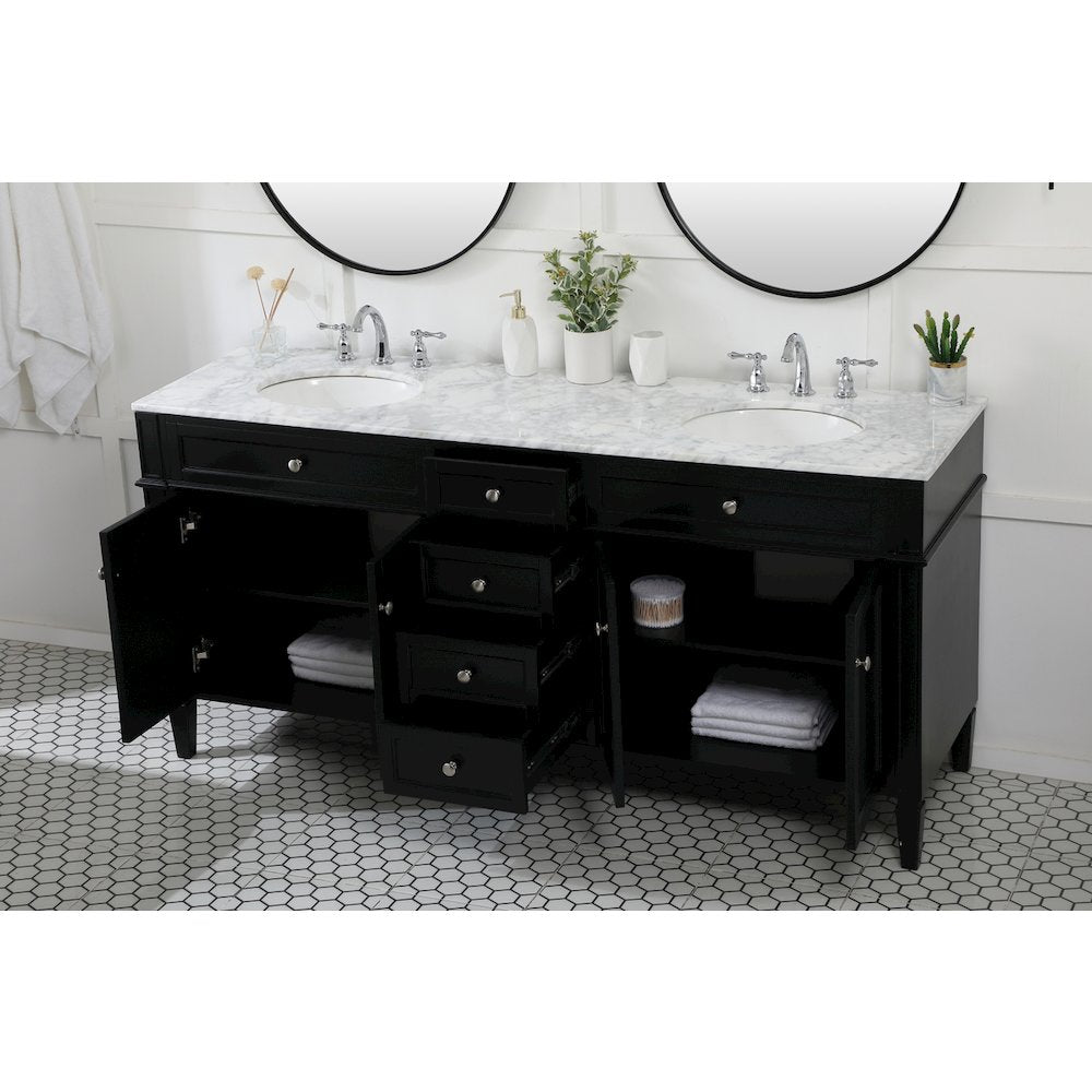 72 inch double bathroom vanity in black