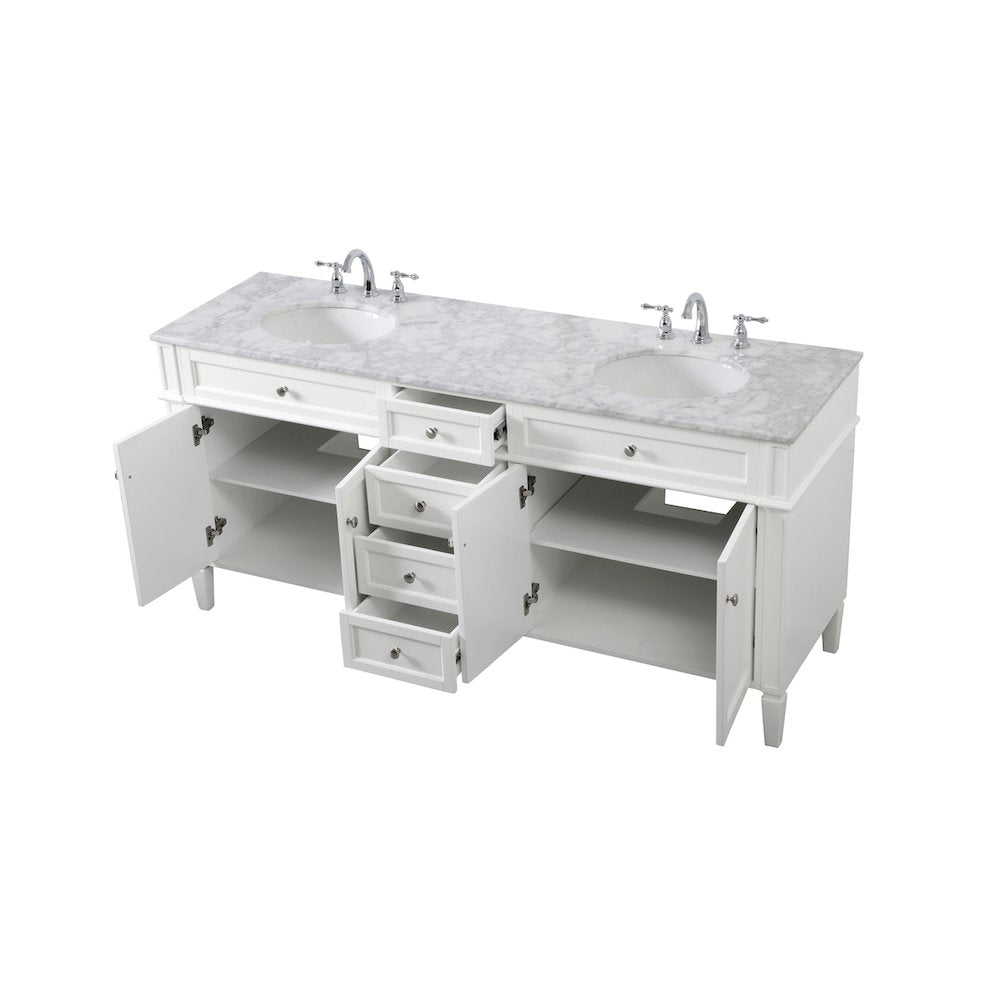 72 inch double bathroom vanity in white