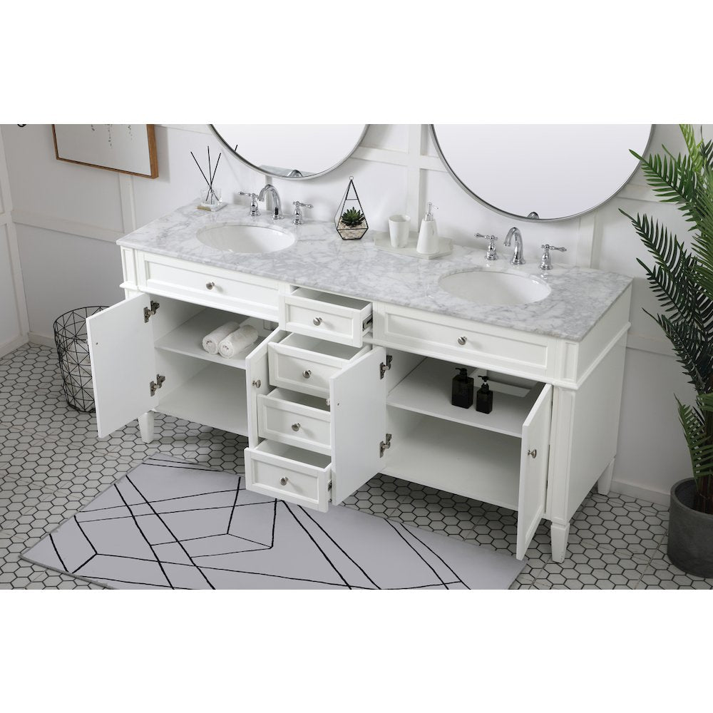 72 inch double bathroom vanity in white