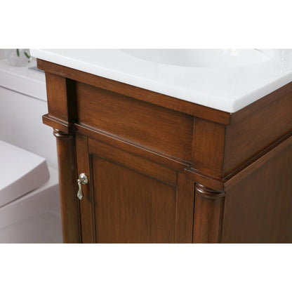 18 inch Single Bathroom vanity in walnut  with ivory white engineered marble