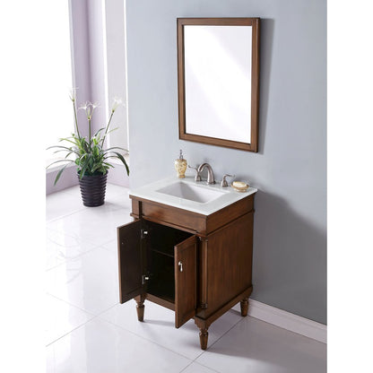 24 inch Single Bathroom vanity in Walnut with ivory white engineered marble