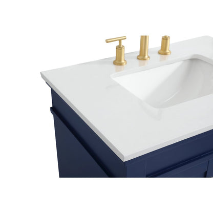 30 inch Single Bathroom vanity in Blue with ivory white engineered marble