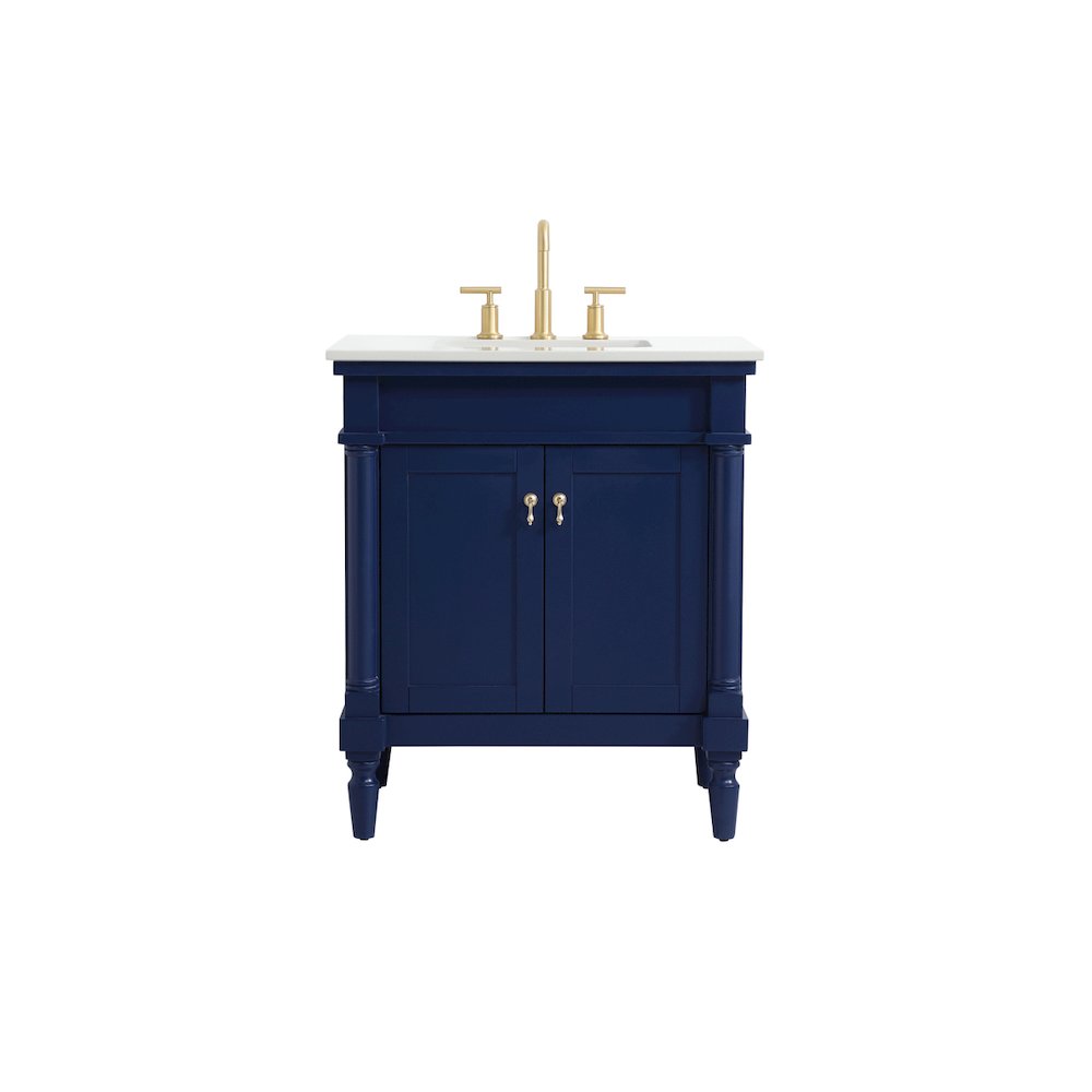 30 inch Single Bathroom vanity in Blue with ivory white engineered marble