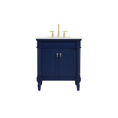 30 inch Single Bathroom vanity in Blue with ivory white engineered marble