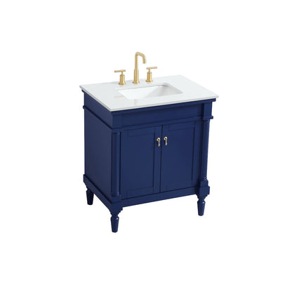 30 inch Single Bathroom vanity in Blue with ivory white engineered marble