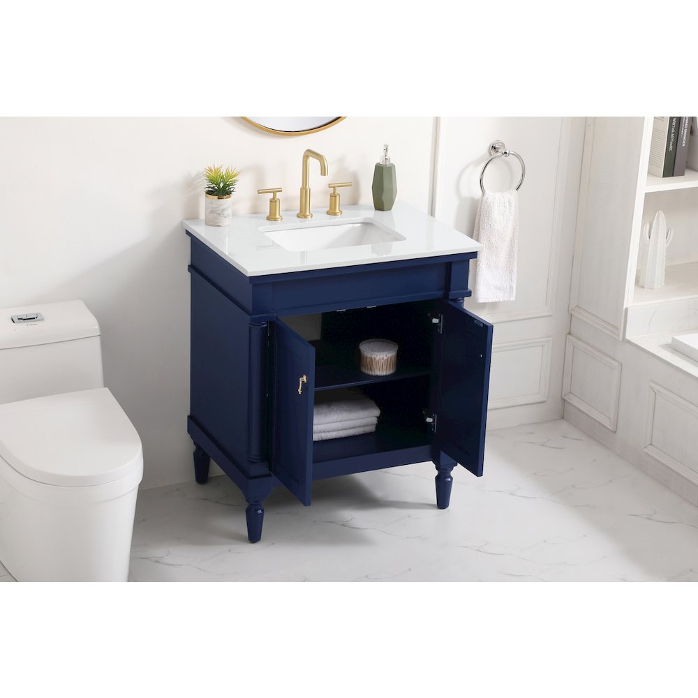 30 inch Single Bathroom vanity in Blue with ivory white engineered marble
