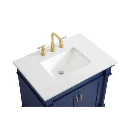 30 inch Single Bathroom vanity in Blue with ivory white engineered marble