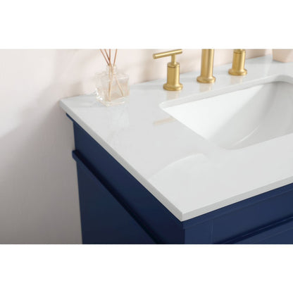 30 inch Single Bathroom vanity in Blue with ivory white engineered marble