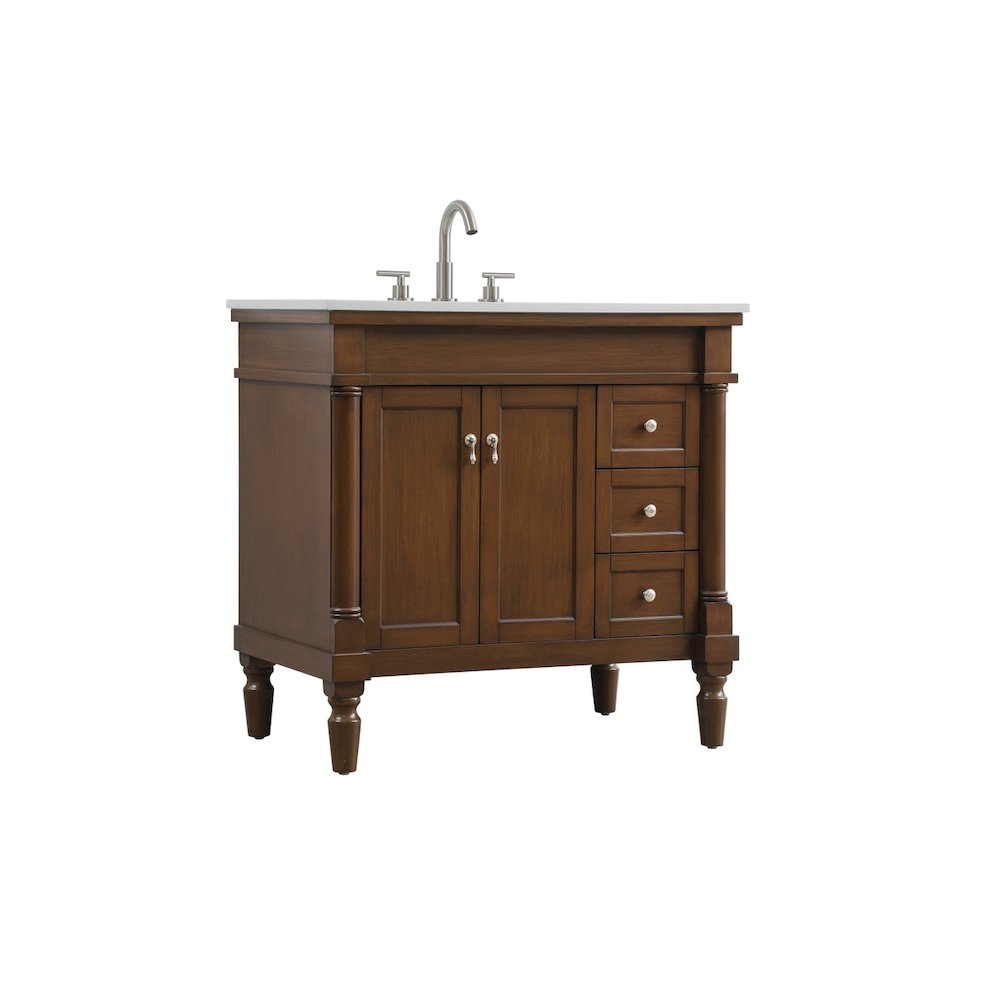 36 inch Single Bathroom vanity in Walnut with ivory white engineered marble
