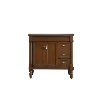 36 inch Single Bathroom vanity in Walnut with ivory white engineered marble