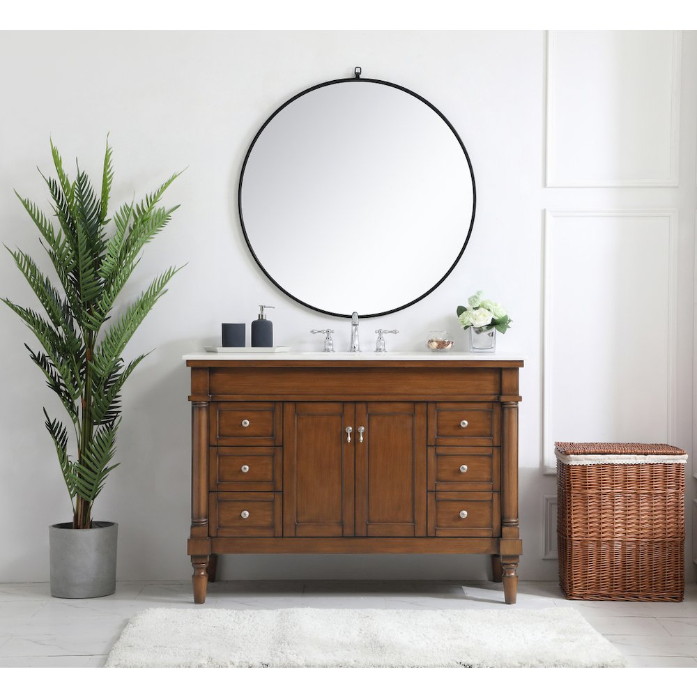 48 inch Single Bathroom vanity in Walnut with ivory white engineered marble