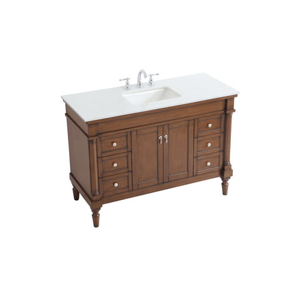 48 inch Single Bathroom vanity in Walnut with ivory white engineered marble