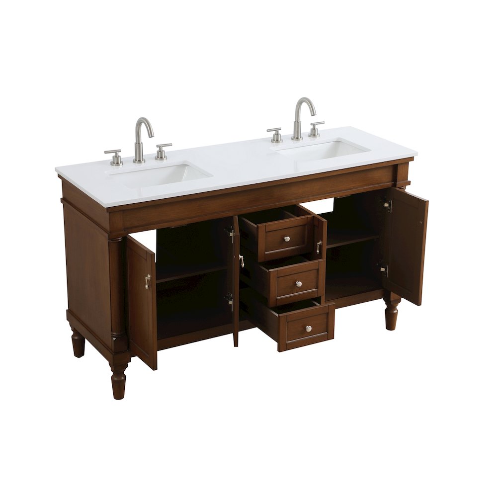 60 inch Single Bathroom vanity in Walnut with ivory white engineered marble