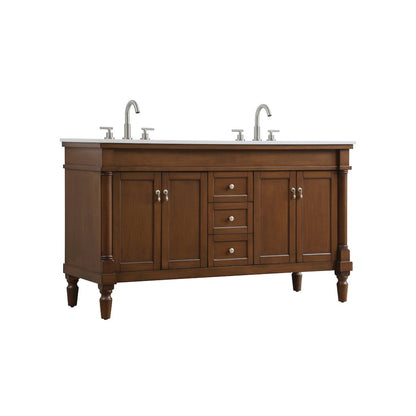 60 inch Single Bathroom vanity in Walnut with ivory white engineered marble