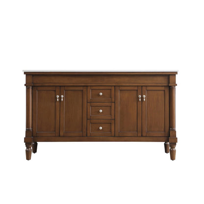 60 inch Single Bathroom vanity in Walnut with ivory white engineered marble