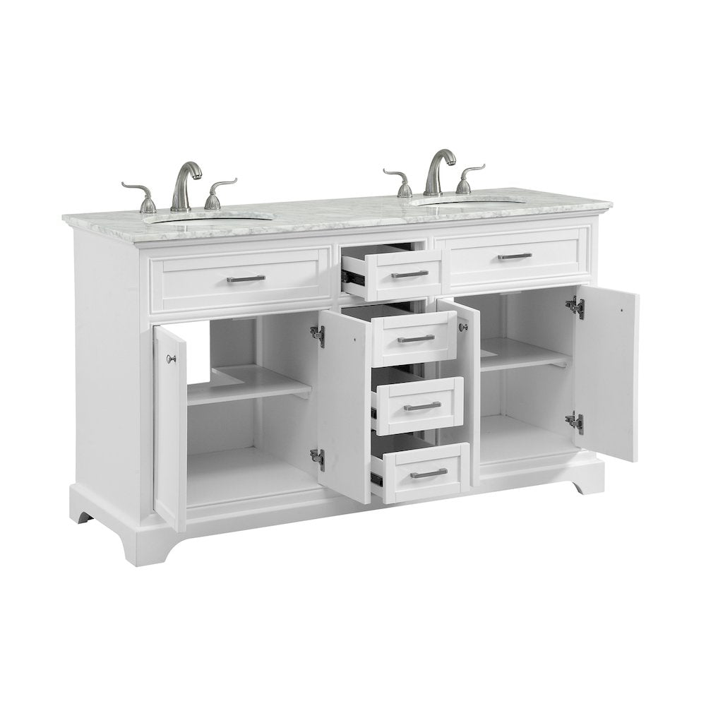 60 In. Double Bathroom Vanity Set In White