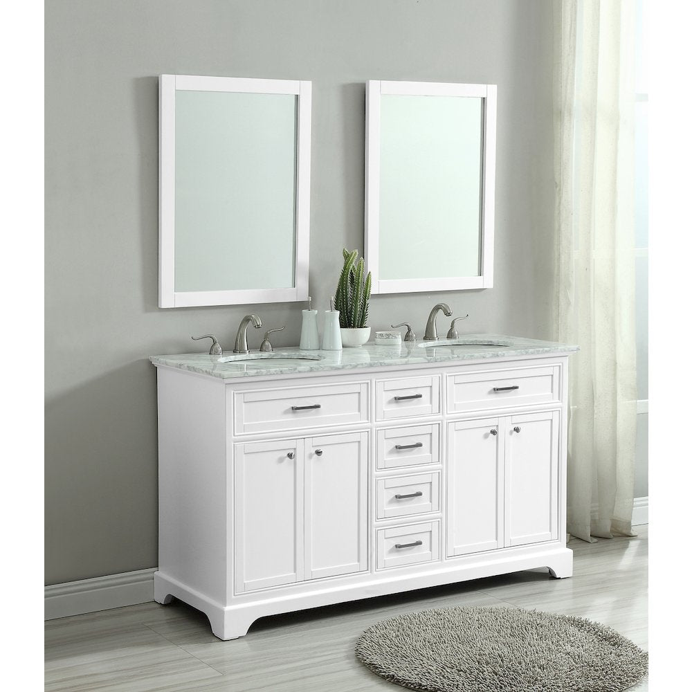 60 In. Double Bathroom Vanity Set In White