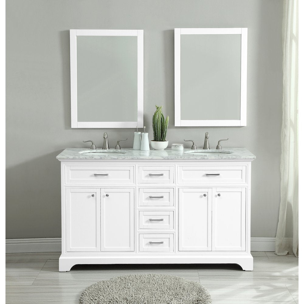 60 In. Double Bathroom Vanity Set In White