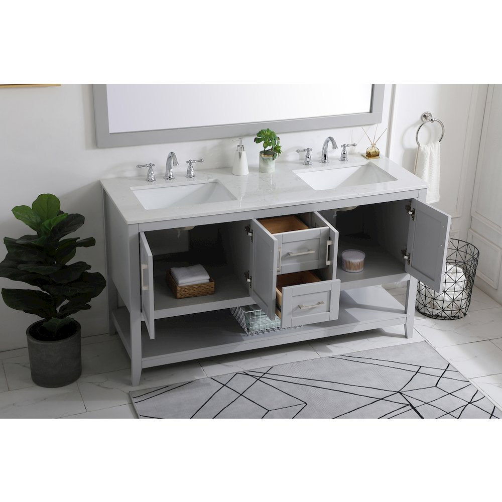 60 inch Double Bathroom Vanity in Grey