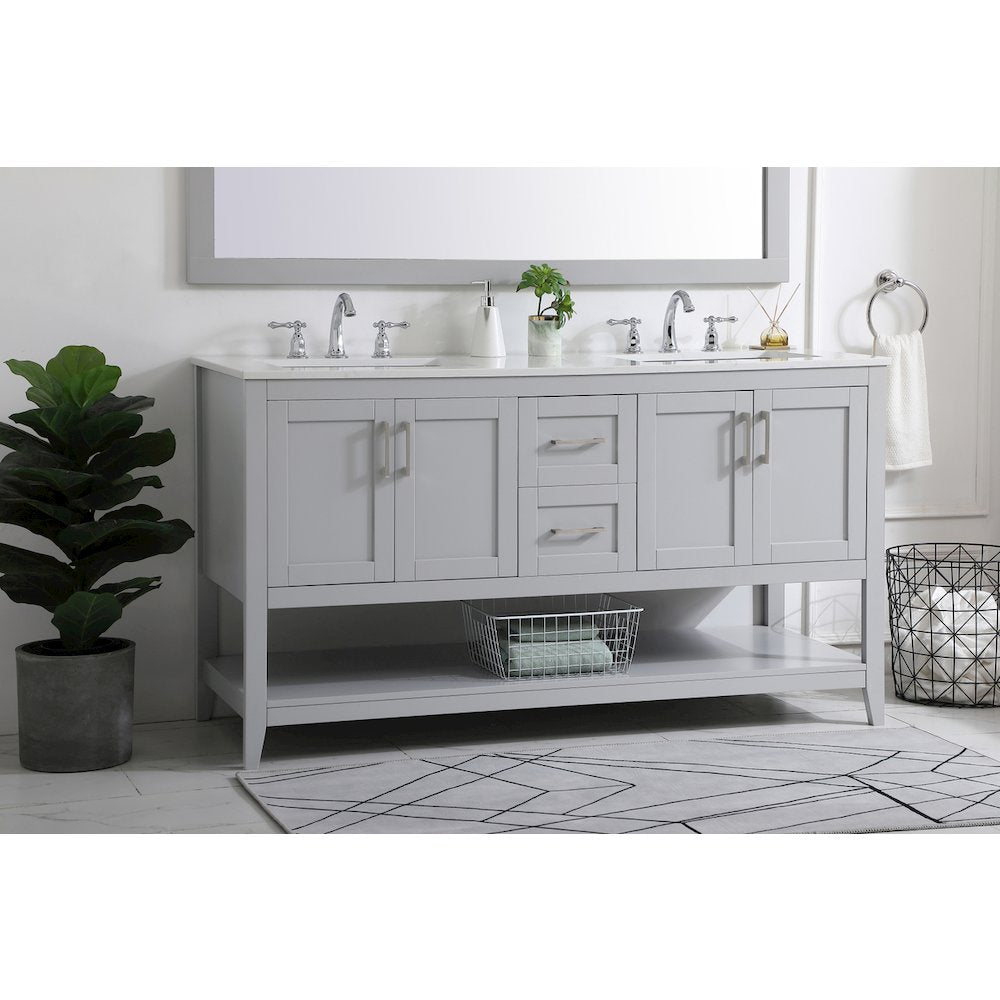60 inch Double Bathroom Vanity in Grey