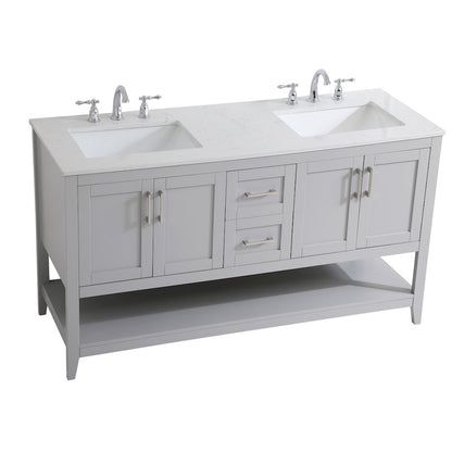 60 inch Double Bathroom Vanity in Grey