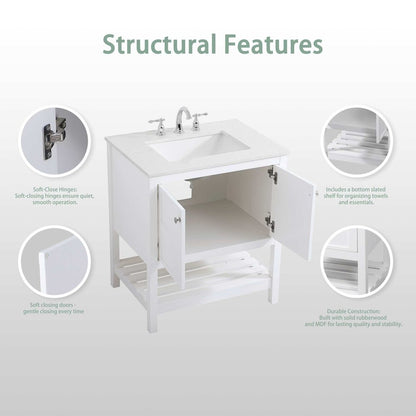 30 inch Single Bathroom Vanity in White