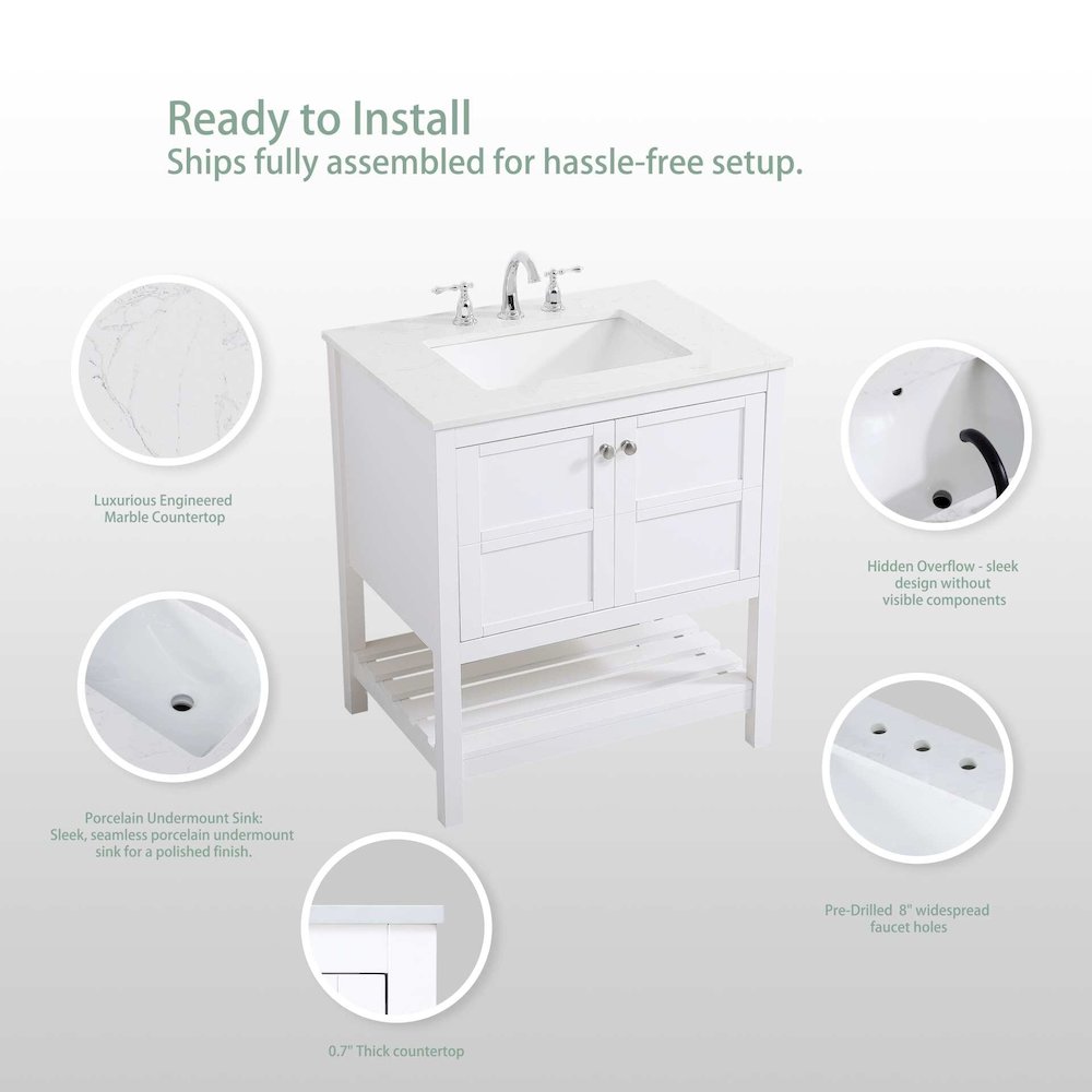 30 inch Single Bathroom Vanity in White